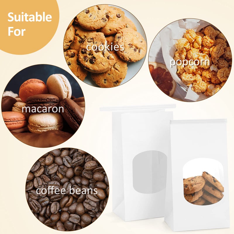 BagDream Small Bakery Bags with Window 100Pcs 3.54x2.36x6.7 Inches Tin Tie Tab Lock Kraft White Window Paper Bags for Coffee Bean, Cookies, Treat, Snack - Image 3
